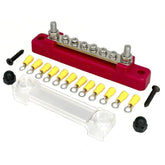 6 Way Red Busbar/Distribution Bar With Clear Cover - Car Builder Solutions