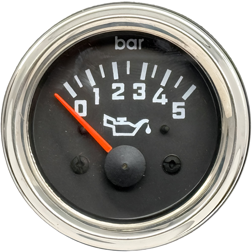 thumbnail image 2 of WTMT Chrome Oil Pressure Gauge – 40mm, -100 PSI / 6 Bar, For Motorcycle, Car, Boat, Harley 2 of 5