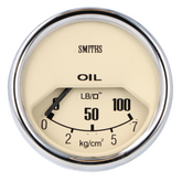 Smiths Classic Mechanical 52mm Oil Pressure Gauge 1/2 Round Chrome Bezel - Magnolia Face