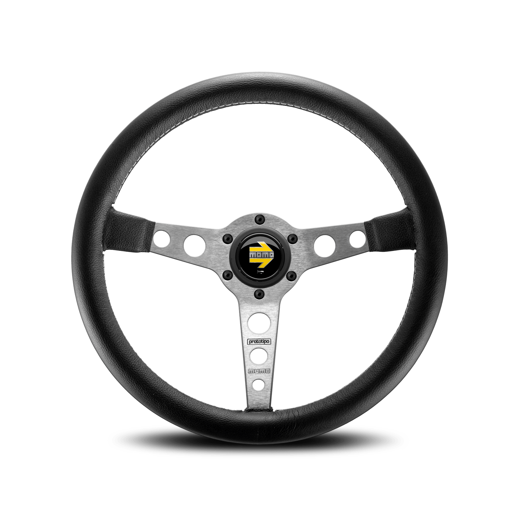 正規輸入品MOMO Prototipo シルバー350mm新品未使用 MOMO Prototipo 350mm Leather Steering Wheel | Silver Spokes