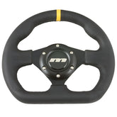 250mm Flat Bottomed Leather Steering Wheel Black Spokes - Car Builder Solutions