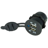 High Power 5 Volt Twin USB Charger Socket Black - Car Builder Solutions