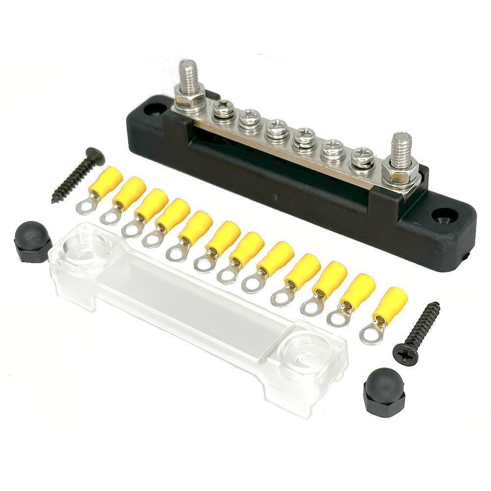 6 Way Black Busbar/Distribution Bar With Clear Cover - Car Builder Solutions