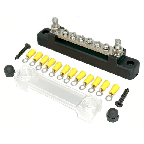 6 Way Black Busbar/Distribution Bar With Clear Cover - Car Builder Solutions
