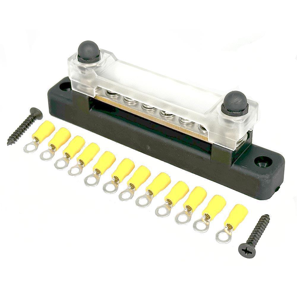 6 Way Black Busbar/Distribution Bar With Clear Cover - Car Builder Solutions