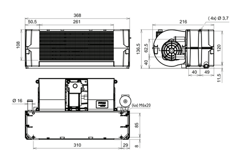 Universal Compact Air Conditioning & Heater Kit 368mm