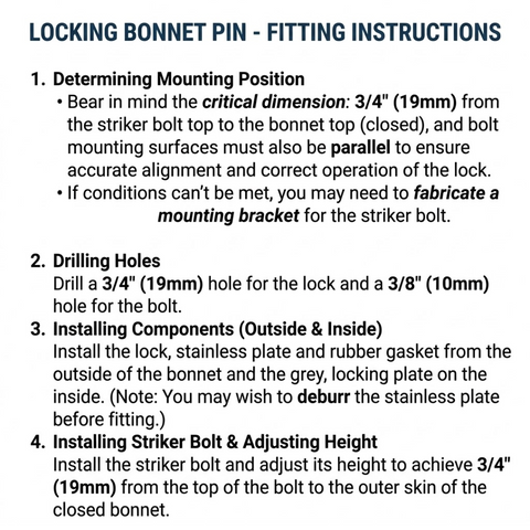 Stainless steel Chrome Locking Bonnet Pin Kit