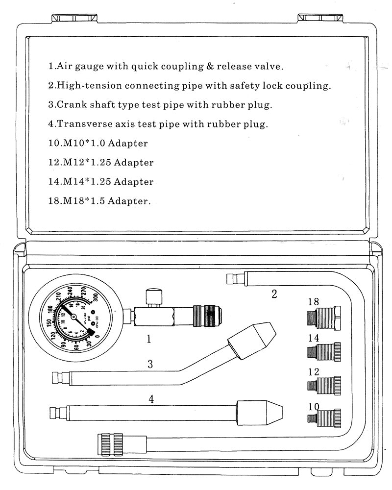8 PIECE PETROL ENGINE COMPRESSION TESTER COMTEST