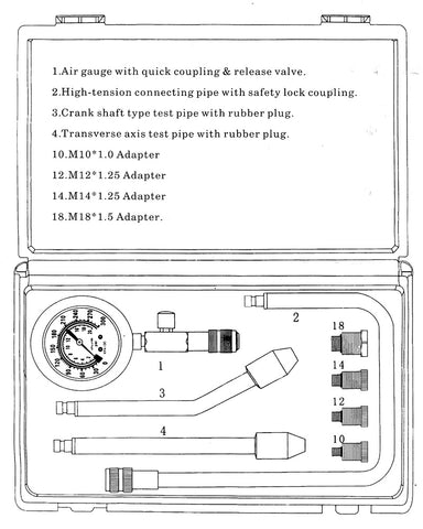 8 PIECE PETROL ENGINE COMPRESSION TESTER COMTEST