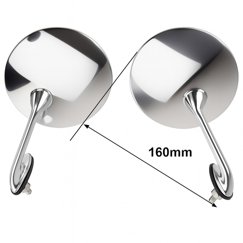 Chrome and Stainless Extended Arm Round Wing or Door Mirror 160mm Pair