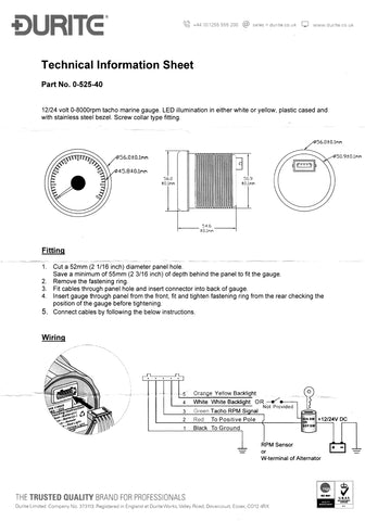 DURITE Waterproof Electronic Tachometer