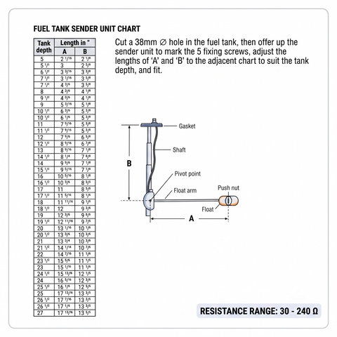 Universal Adjustable Float Fuel Tank Sender. - Car Builder Solutions