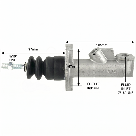0.5" Brake and Clutch Master Cylinder without Reservoir - Car Builder Solutions