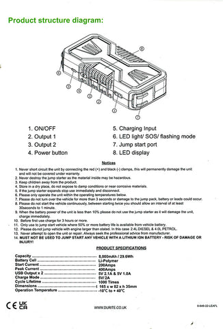 12v Lipo Portable Mini Jump Start Booster Pack 400A