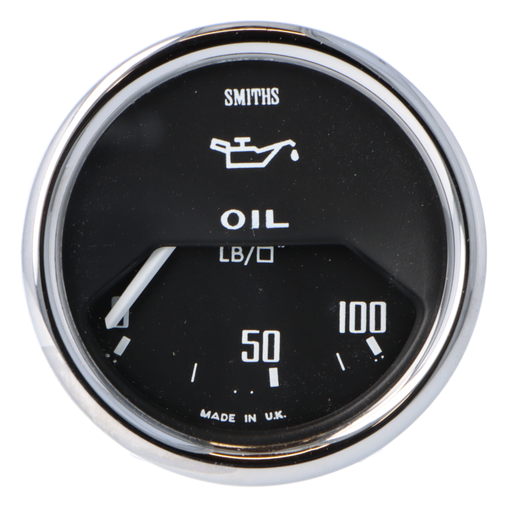 Smiths Classic Electrical 52mm Oil Pressure Gauge 1/2 Round Chrome Bezel - Black Face