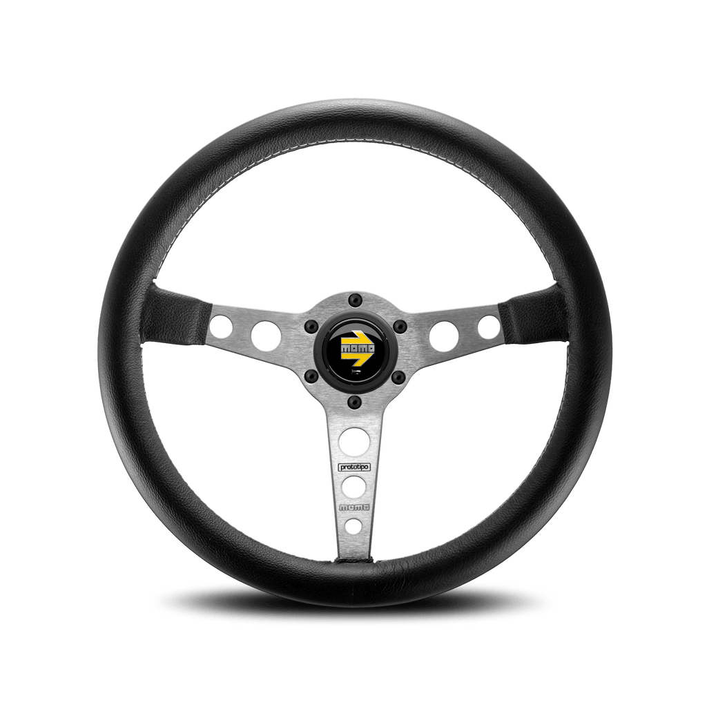 MOMO Prototipo 350mm Leather Steering Wheel | Silver Spokes