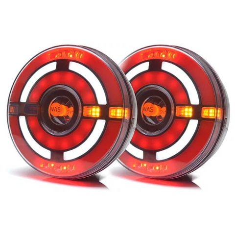 140mm LED Round 5 Function Rear Lamps Dynamic Indicator - Pair