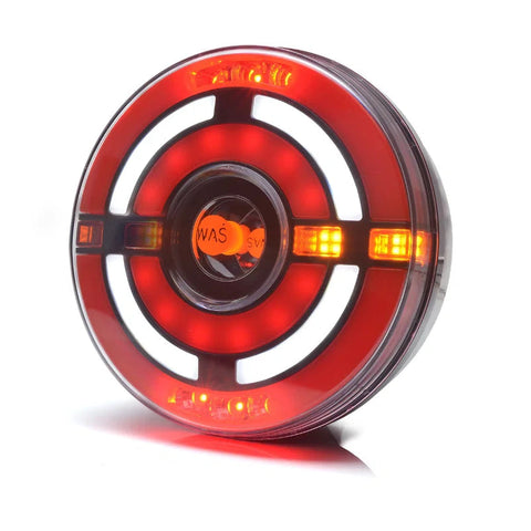 Car Builder Solutions 140mm LED Round 5-Function Rear Lamps (Pair) - SKU RL169 with dynamic indicator.
