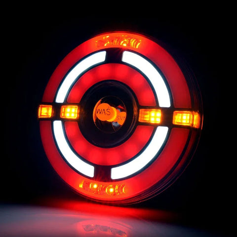 Car Builder Solutions 140mm LED Round 5-Function Rear Lamps (Pair) - SKU RL169 with dynamic indicator.