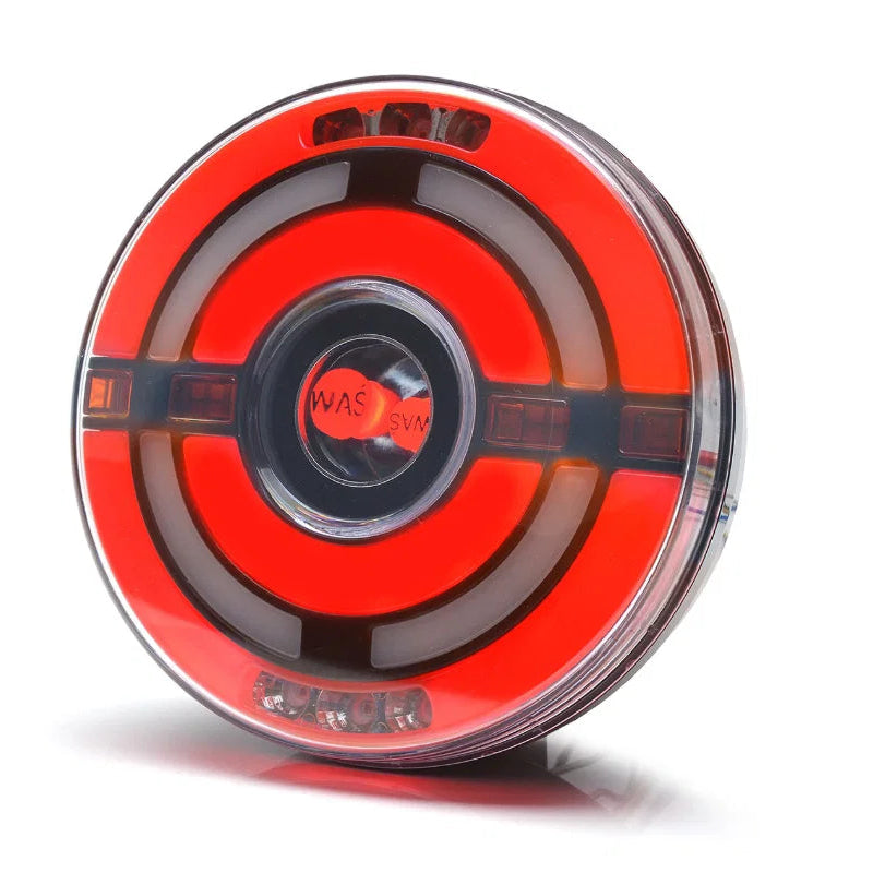 Car Builder Solutions 140mm LED Round 5-Function Rear Lamps (Pair) - SKU RL169 with dynamic indicator.