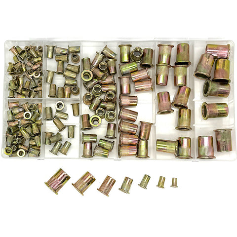 Plated Steel Flat Head Rivnut Pack 158 Piece