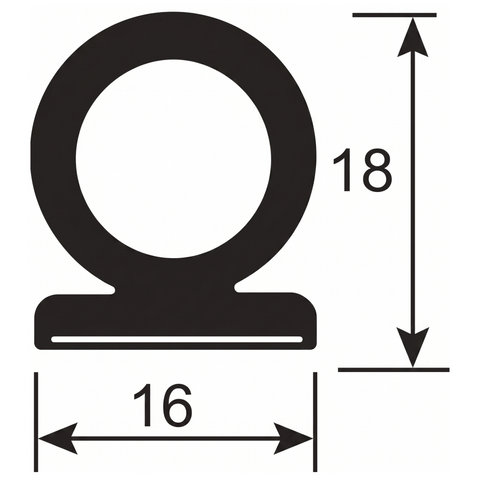 16mm x 18.5mm  Hollow Door Seal Self Adhesive