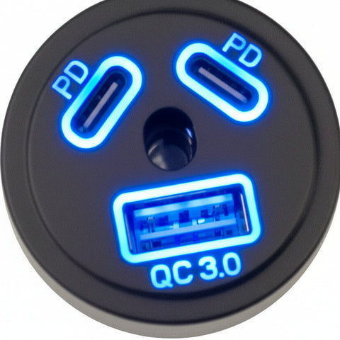Multi USB-Illuminated Power Outlet Socket 2 x USB-C and 1 x USB-A