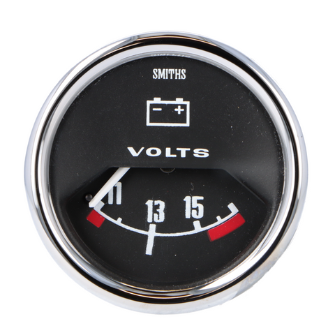 Smiths Voltmeter 52mm - 1/2 Round Chrome Bezel - Black Face