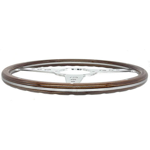 Wood Rim Steering Wheel. Flat aluminium pressing with holed spokes