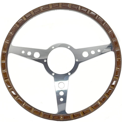 Wood Rim Steering Wheel. Flat aluminium pressing with holed spokes
