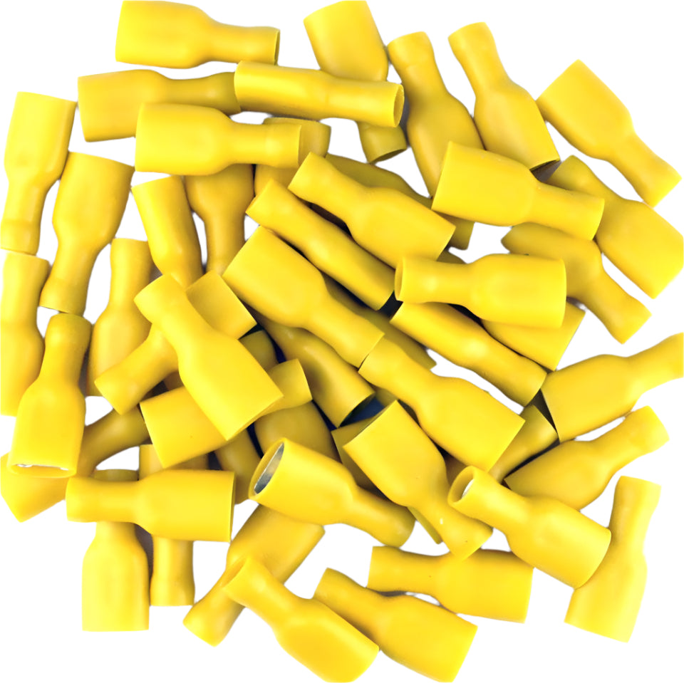 Yellow Pre Insulated Crimp Female 3/8" Spade Terminals 50pcs - Car Builder Solutions