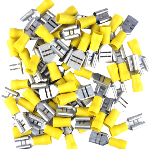 Yellow Pre Half Insulated Crimp Female 3/8" Spade Terminals 50pcs - Car Builder Solutions