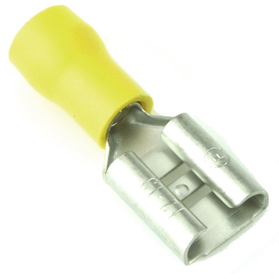 Yellow Pre Half Insulated Crimp Female 3/8" Spade Terminals 50pcs - Car Builder Solutions