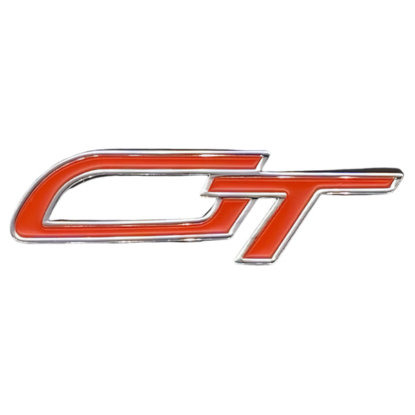 Gt Script Sticker Chrome and Red Enamel Self Adhesive Script GT Badge – Car Builder Solutions