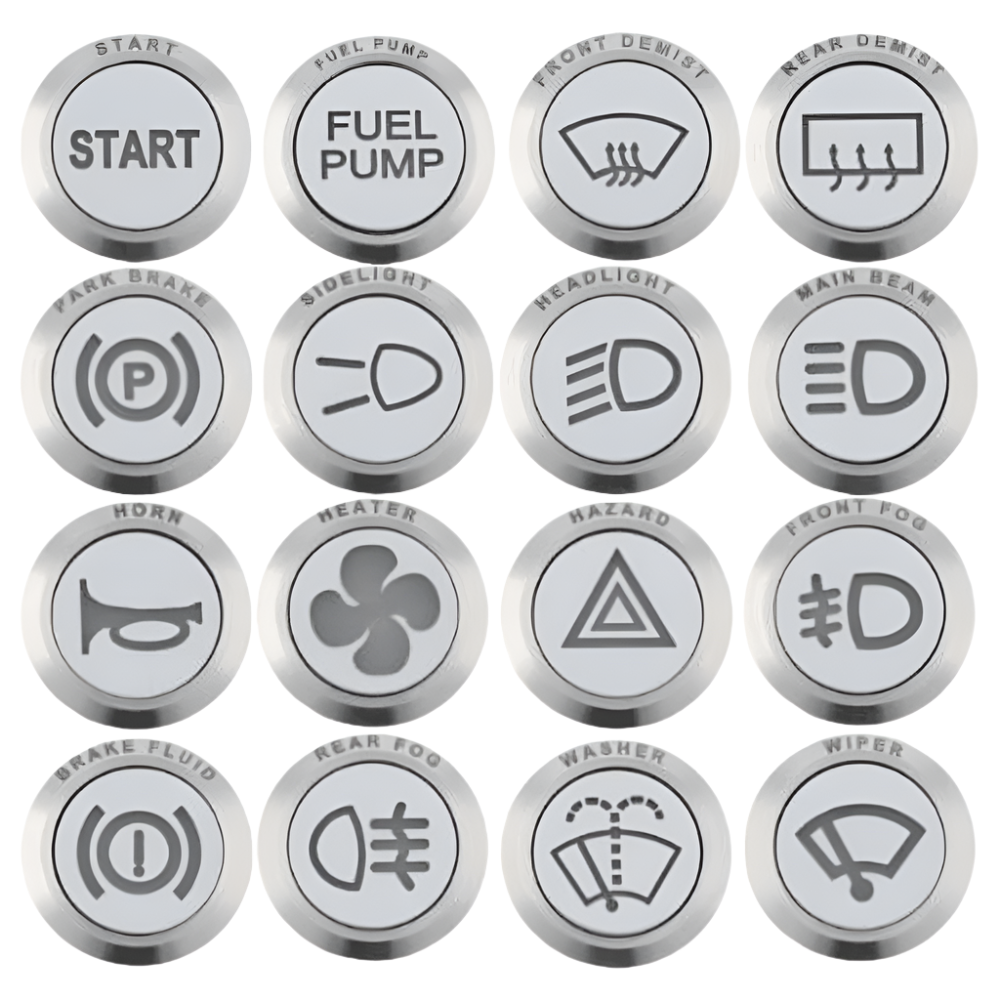 Stainless Steel 24mm Diameter Illuminated Push Button Switches With 12v RGB Illumination - Car Builder Solutions