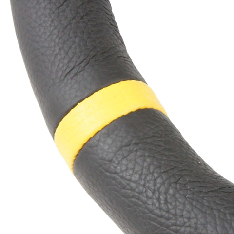 250mm Flat Bottomed Leather Steering Wheel Black Spokes - Car Builder Solutions