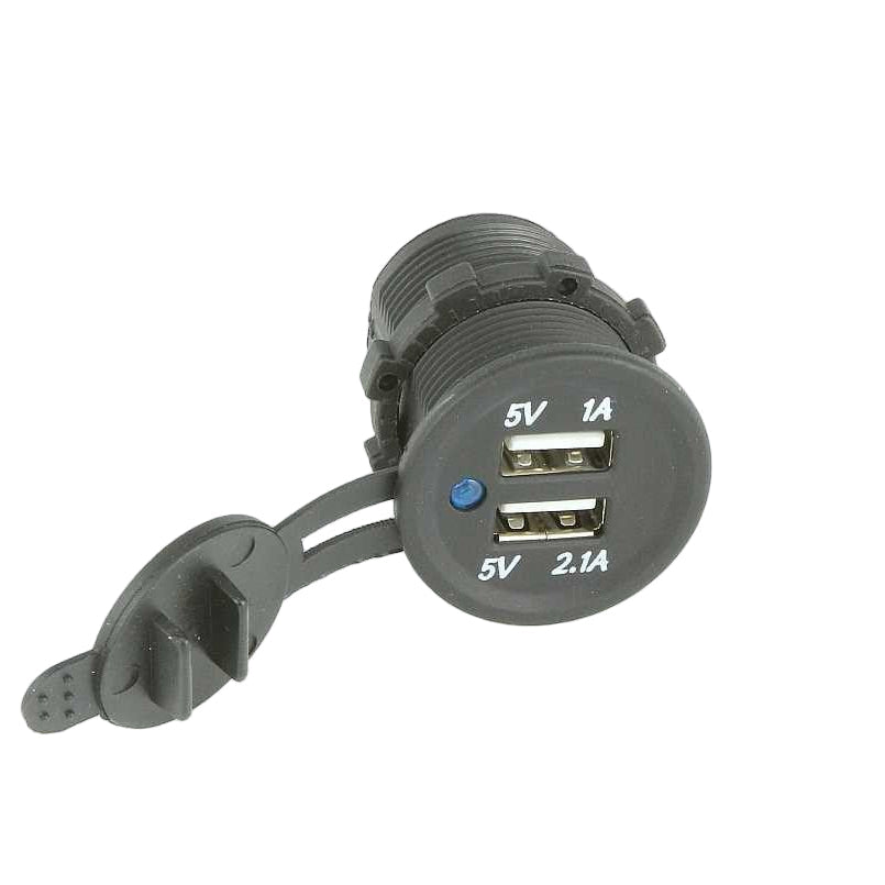 High Power 5 Volt Twin USB Charger Socket Black - Car Builder Solutions