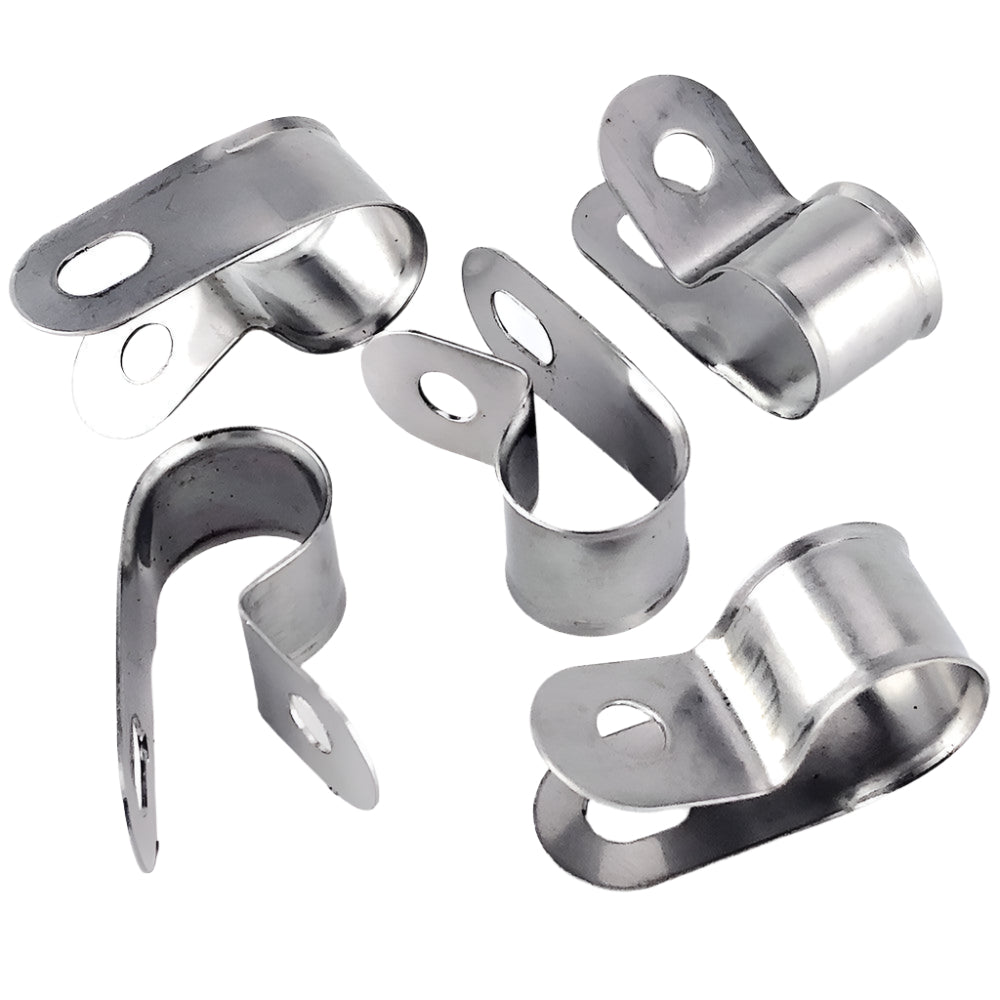Vintage Style Unlined Wide Stainless Steel P-Clips 16mm Pack of 5 - Car Builder Solutions
