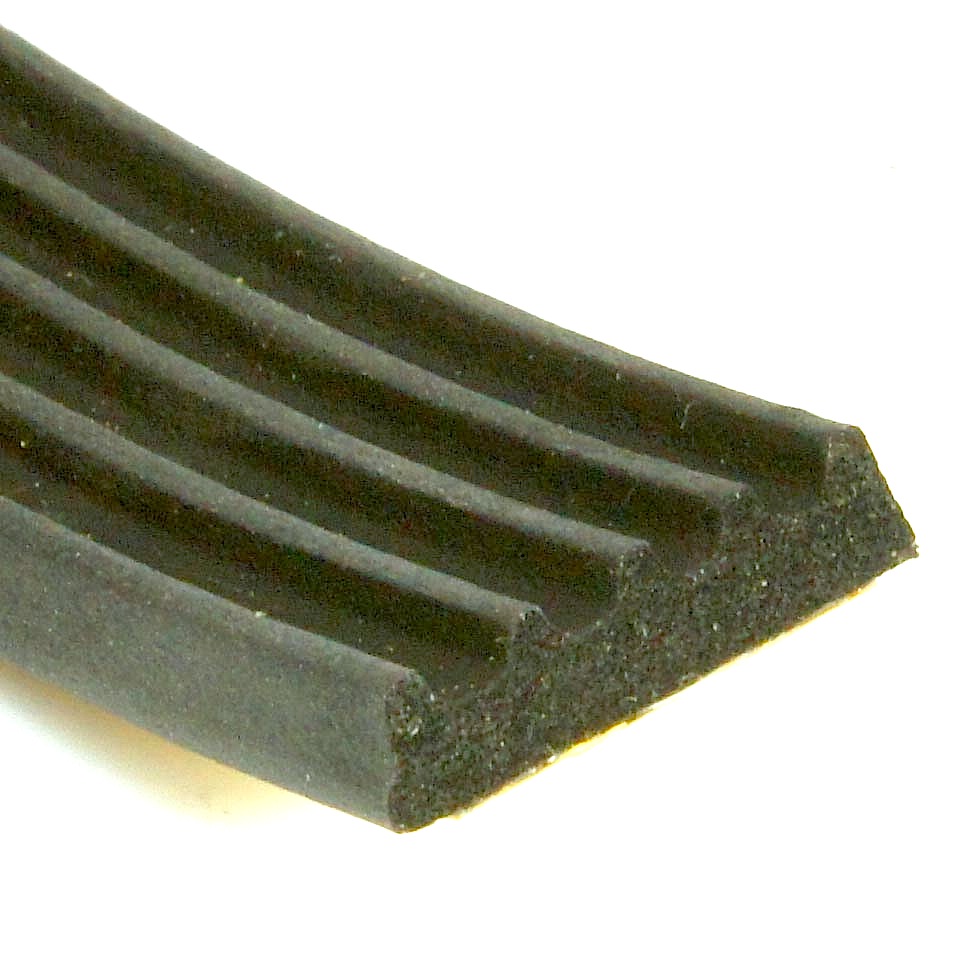 15 x 4mm Self Adhesive Ribbed Neoprene Sponge Strip Per Metre