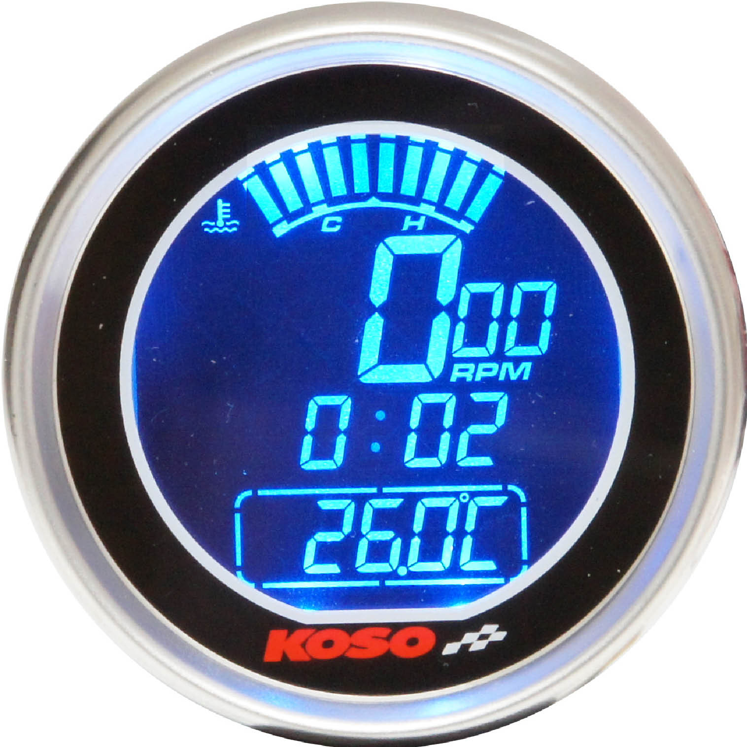 Digitaler Tacho/Thermometer/Uhr Schwarze Edelstahlfassung 61mm