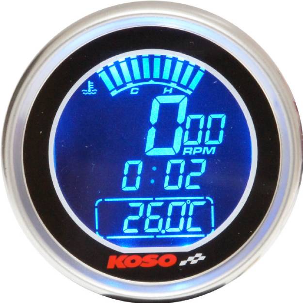 Picture of Digital Tachometer / Temp Gauge / Clock Black Face Stainless Bezel 61mm