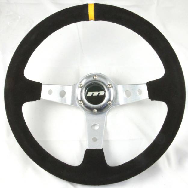 Picture of 350mm Deep Dished Alcantara Steering Wheel Anodised Aluminium Spokes