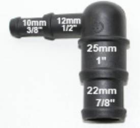 Picture of Black Nylon Stepped Elbow 10/12mm - 25/22mm