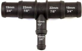 Picture of Black Nylon Stepped T Piece 19/22mm - 13/10mm