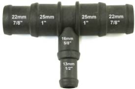 Picture of Black Nylon Stepped T Piece 22/25mm - 16/13mm