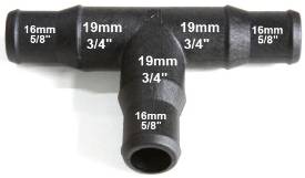 Bild von Schwarzes Abgestuftes Nylon-T-Stück 19/16mm - 19/16mm