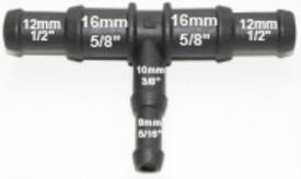 Picture of Black Nylon Stepped T Piece 15/12mm - 10/8mm