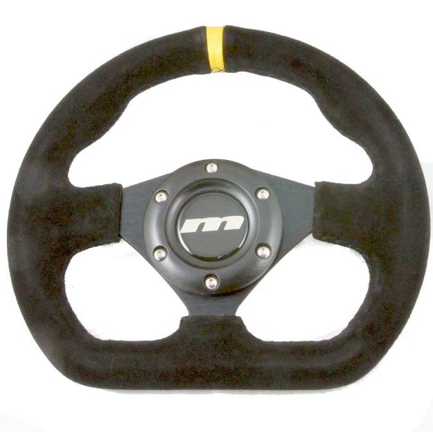 Picture of 250mm Flat Bottomed Alcantara Steering Wheel Black Spokes
