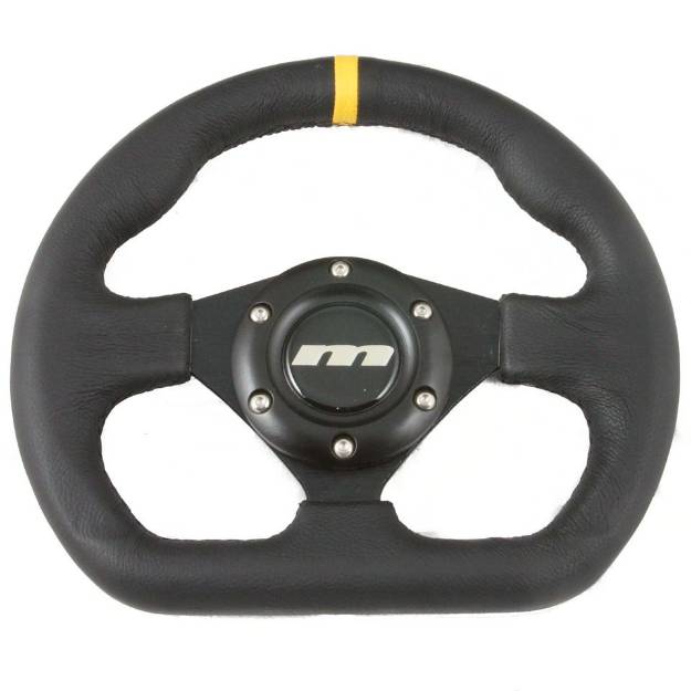 Picture of 250mm Flat Bottomed Leather Steering Wheel Black Spokes