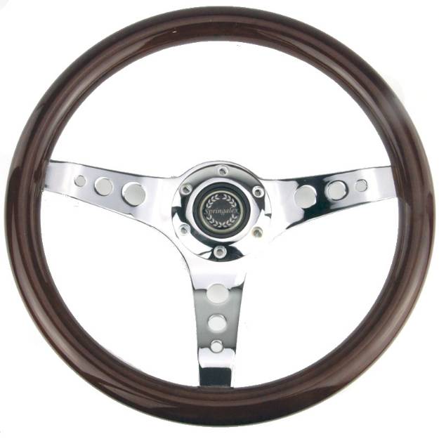 Picture of 350mm Chrome Wood Rim Steering Wheel
